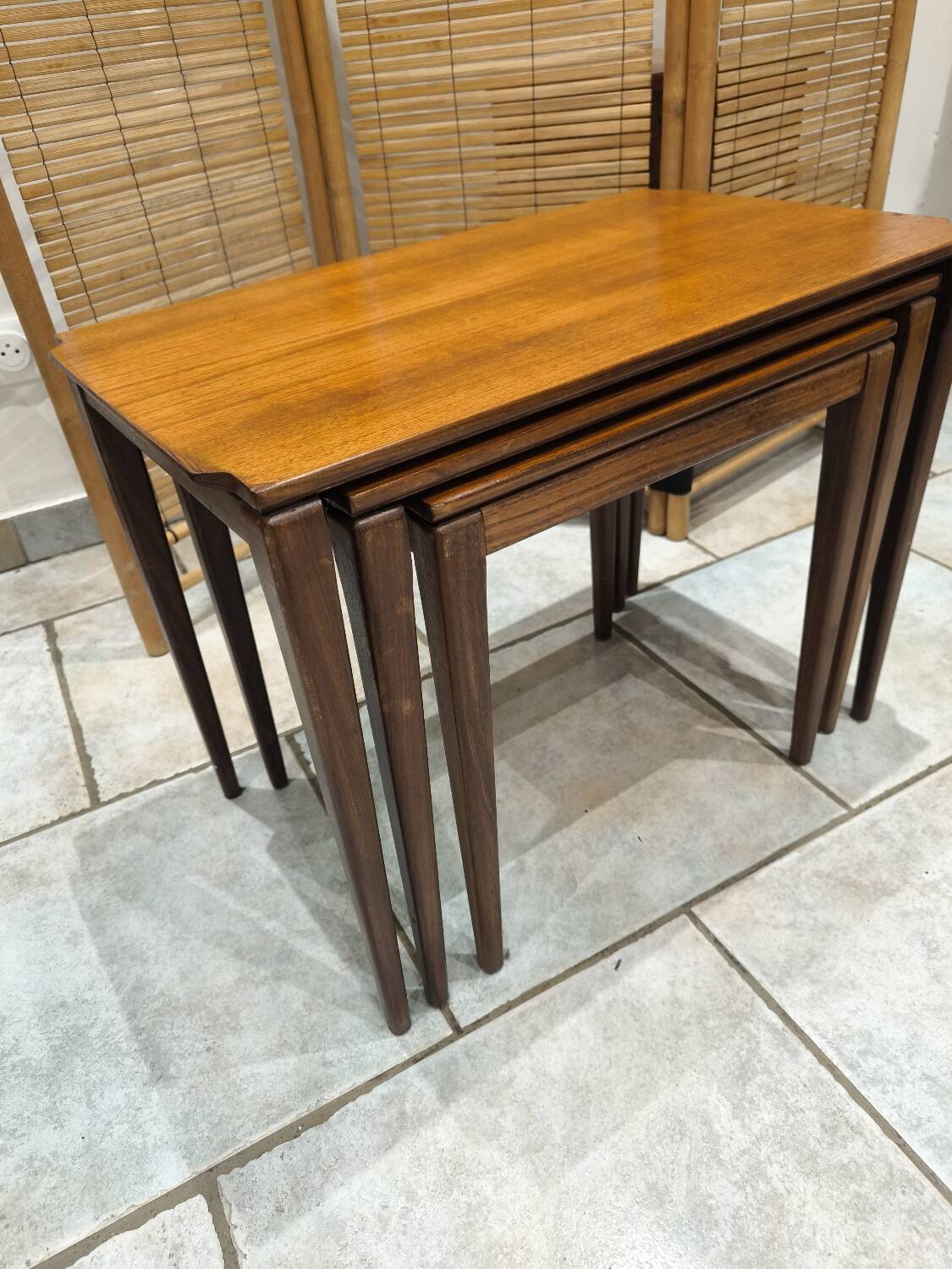 Vintage Scandinavian nesting coffee table in solid teak