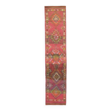1970s Turkish Hand-Knotted Wool Cotton Pink Runner 79x371