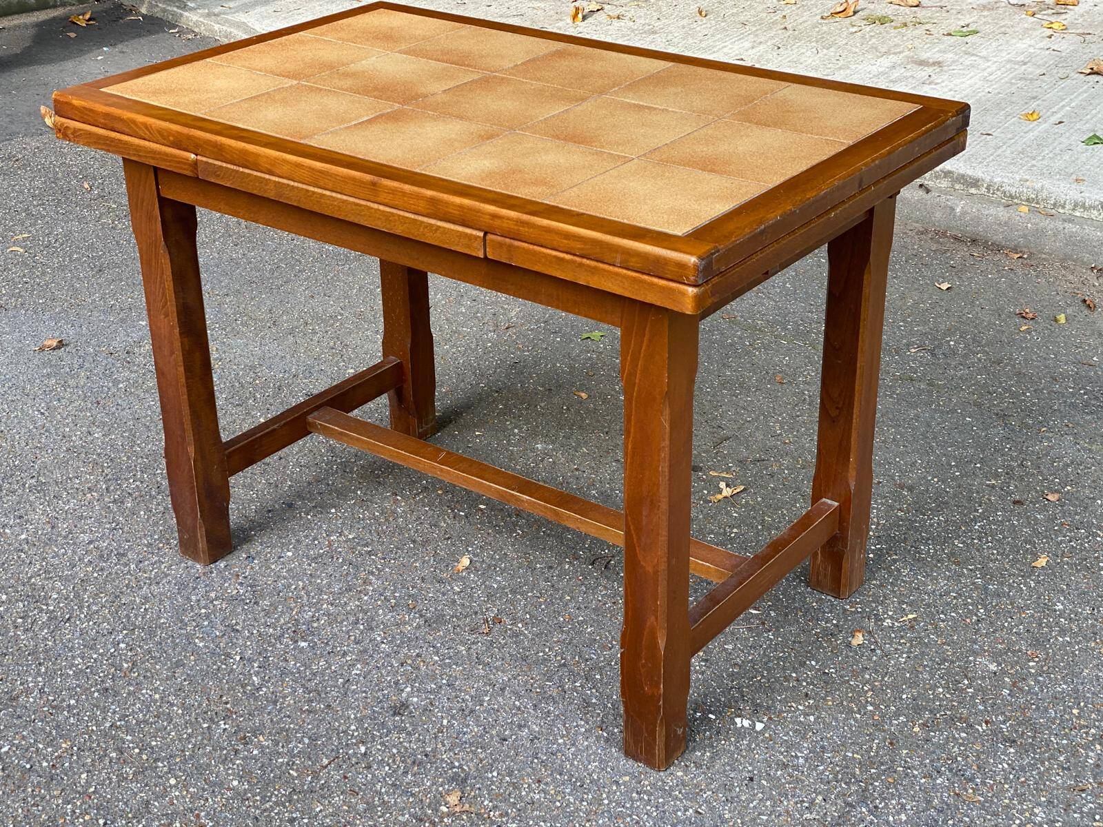 Farmhouse style solid wood and tile kitchen dining table