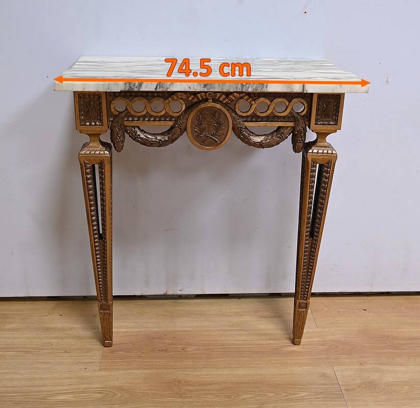 Small Carved Wood Wall Console, Louis XVI style, Napoleon III period – Mid-19th century