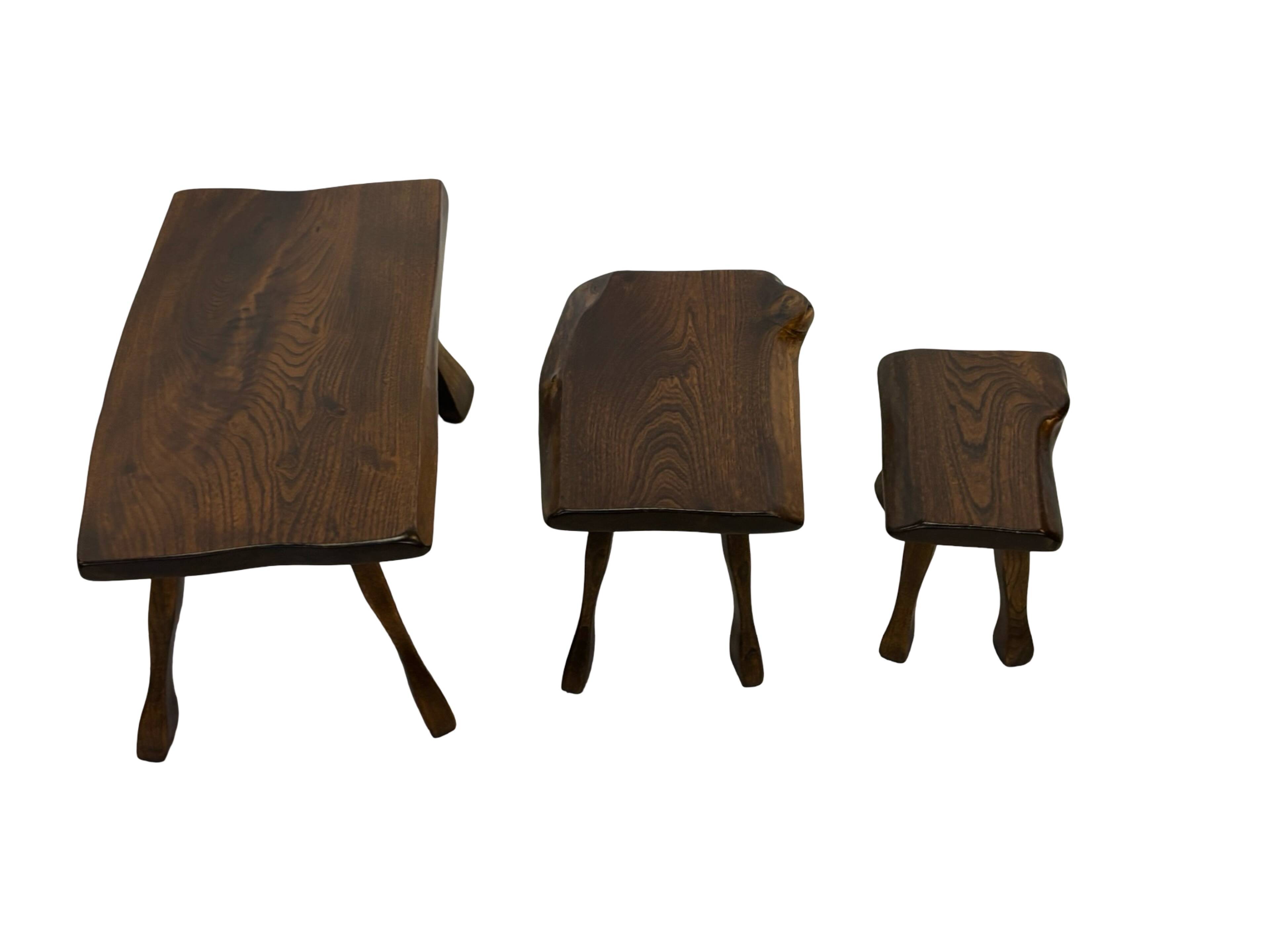 Mid-Century Organic Wooden Side Tables, circa 1960's wabi sabi brutalist