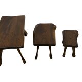 Mid-Century Organic Wooden Side Tables, circa 1960's wabi sabi brutalist