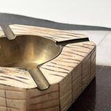 Italian ashtray in ivory zebra resin and brass, 1970s design.