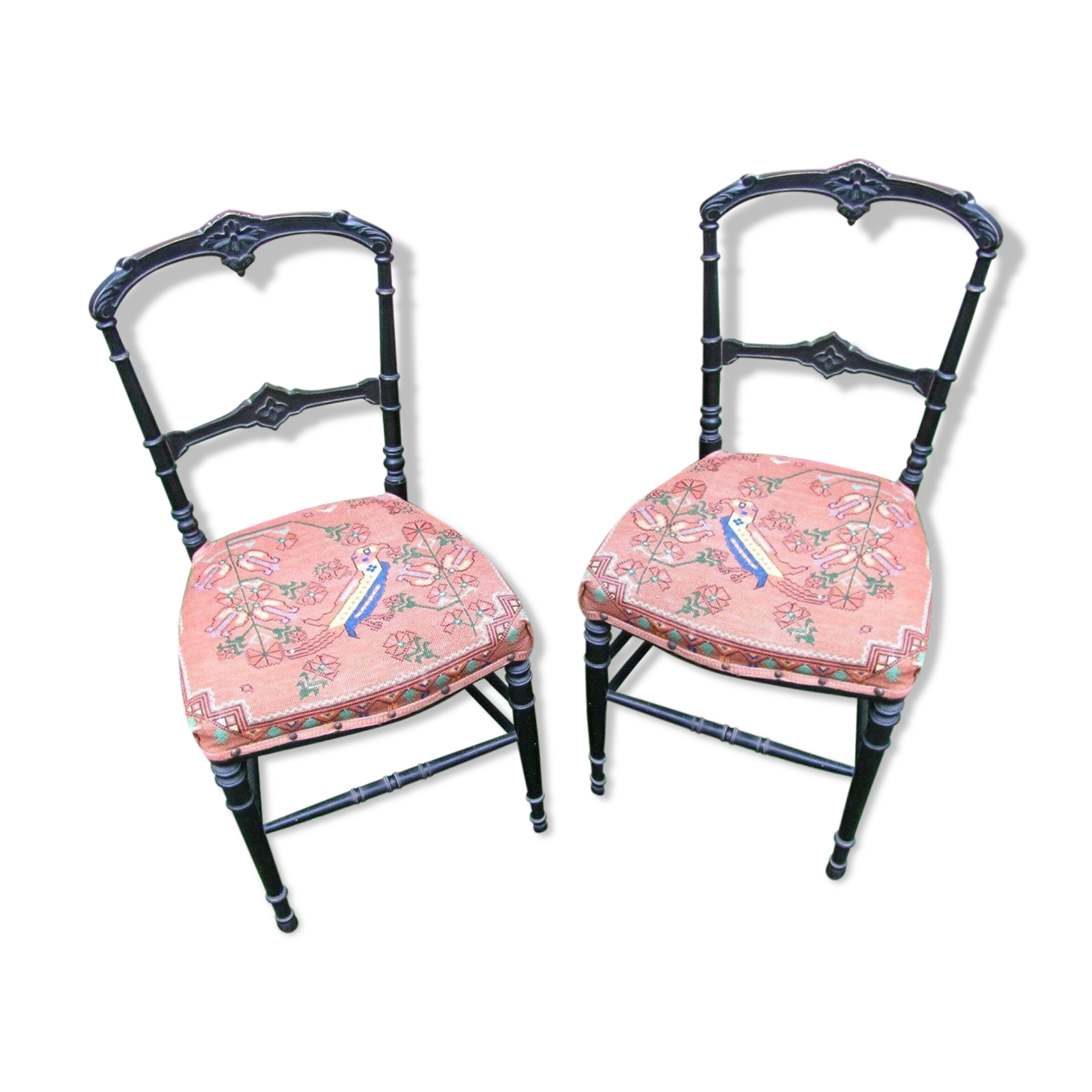 Pair of Napoleon III chairs - parrot decoration