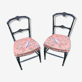Paire de chaises Napoléon III décor de perroquet