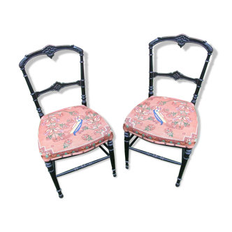 Paire de chaises Napoléon III décor de perroquet