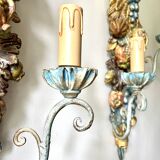 Pair of wooden wall lights, Italy 1950s