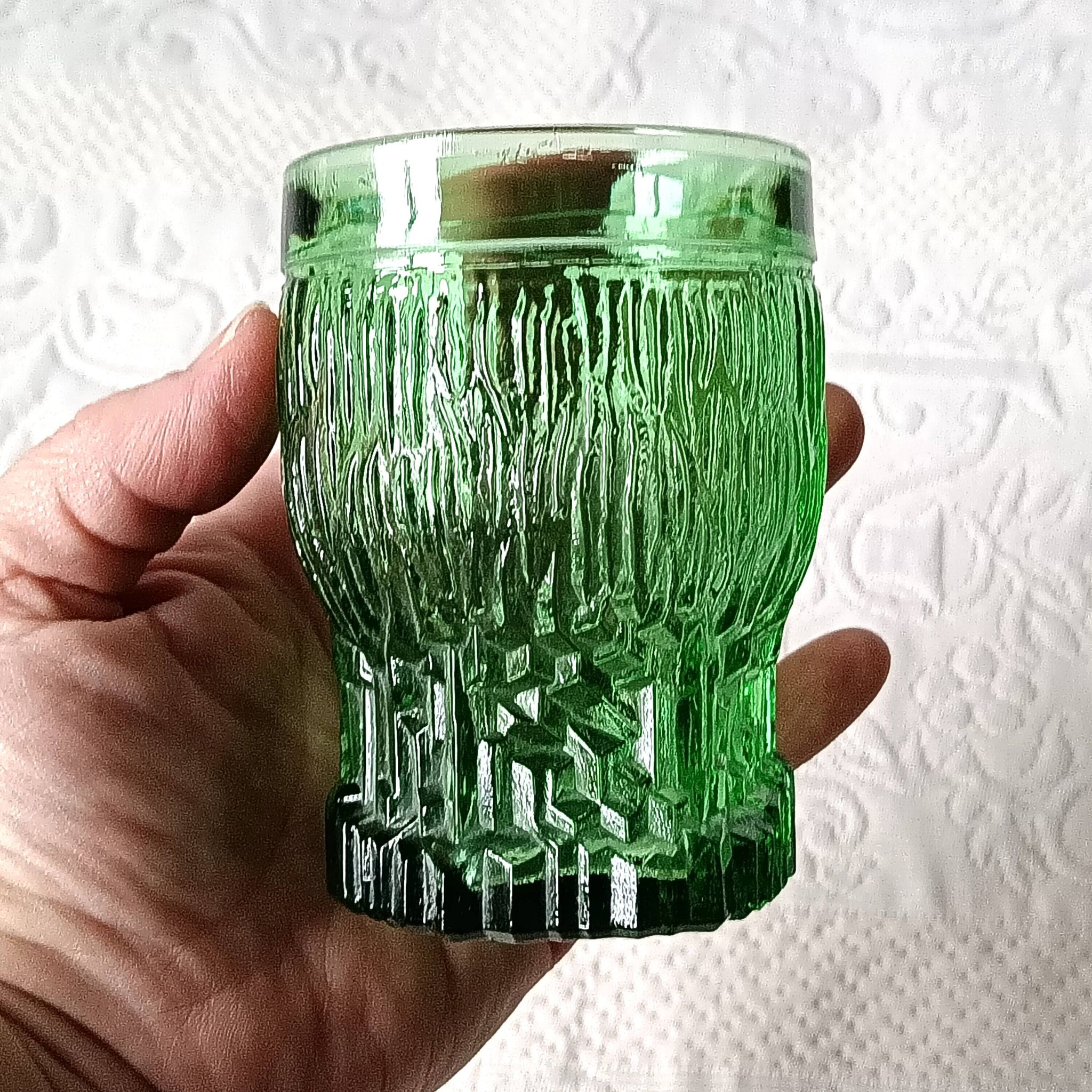Vintage Bormioli green lemonade service from the 1970s, jug and glasses from Italy.