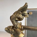 Magazine rack in brass and smoked glass, Maison Jansen style, 1950s