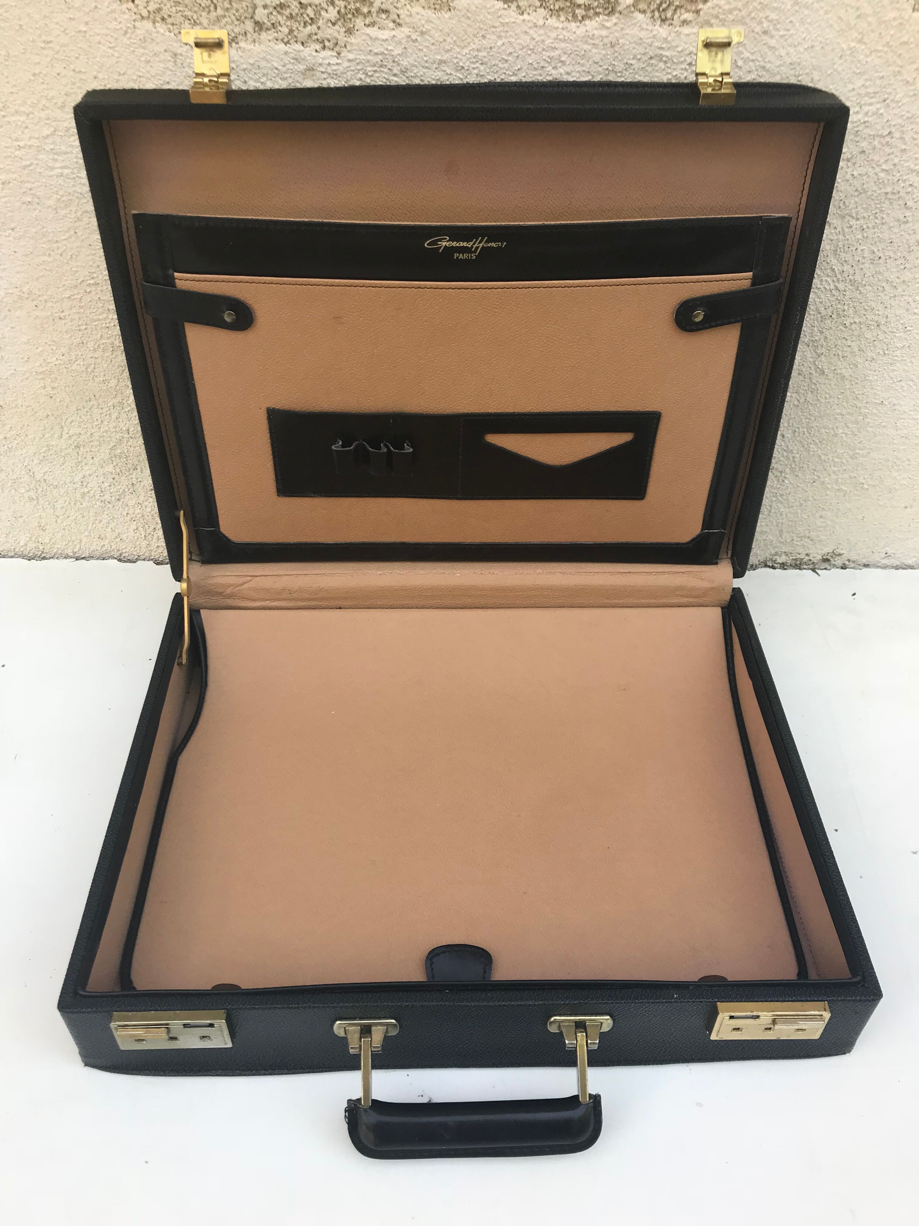 Old travel Gerard Henon leather black briefcase