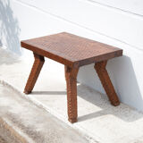 Carved wood coffee table, hammered wood table, side table, living room table, vintage table