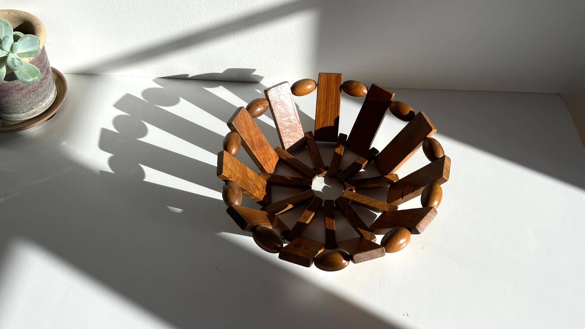 Vintage turned wooden table basket