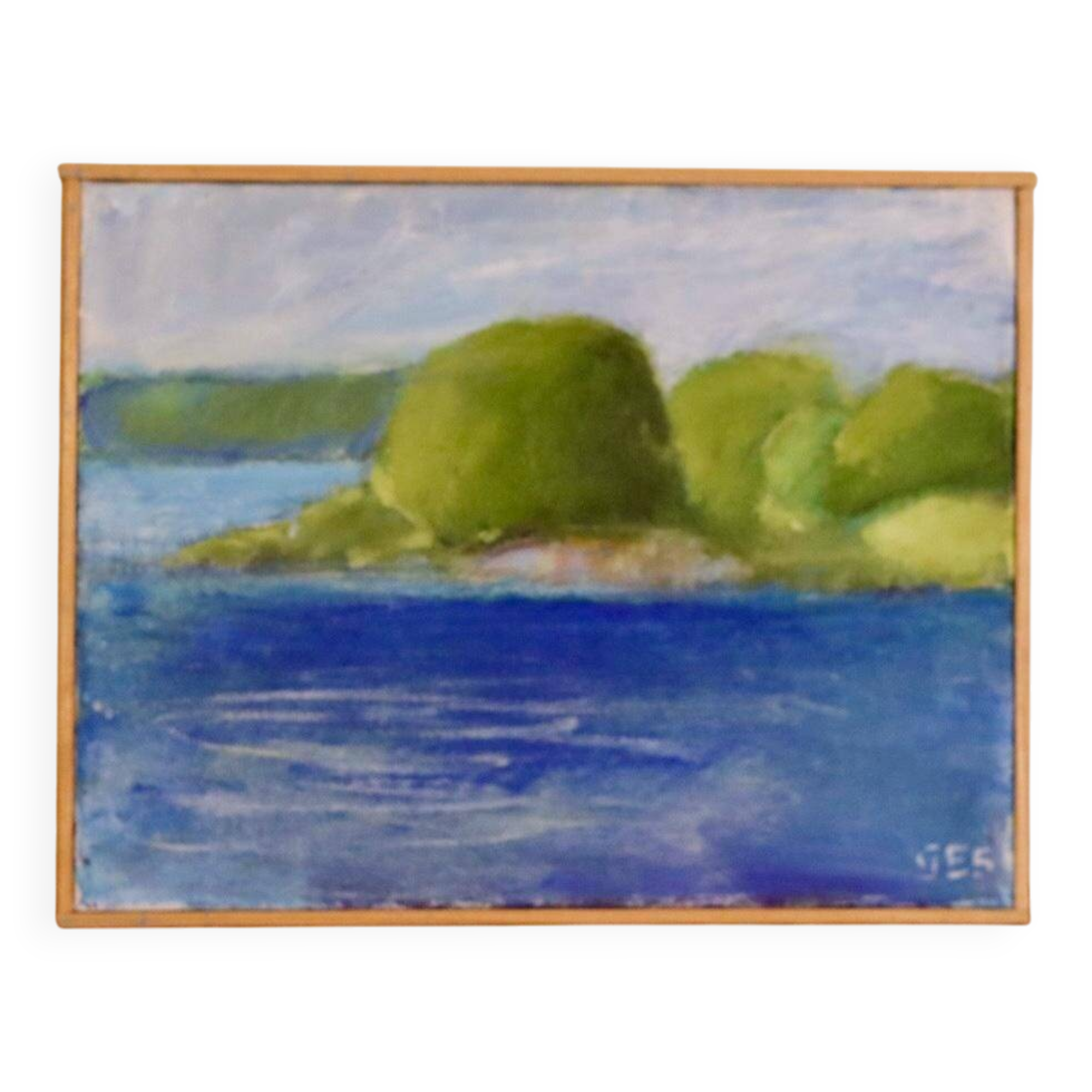 Original Swedish oil on canvas from the mid-century "Coast" vintage and framed.