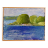 Original Swedish oil on canvas from the mid-century "Coast" vintage and framed.