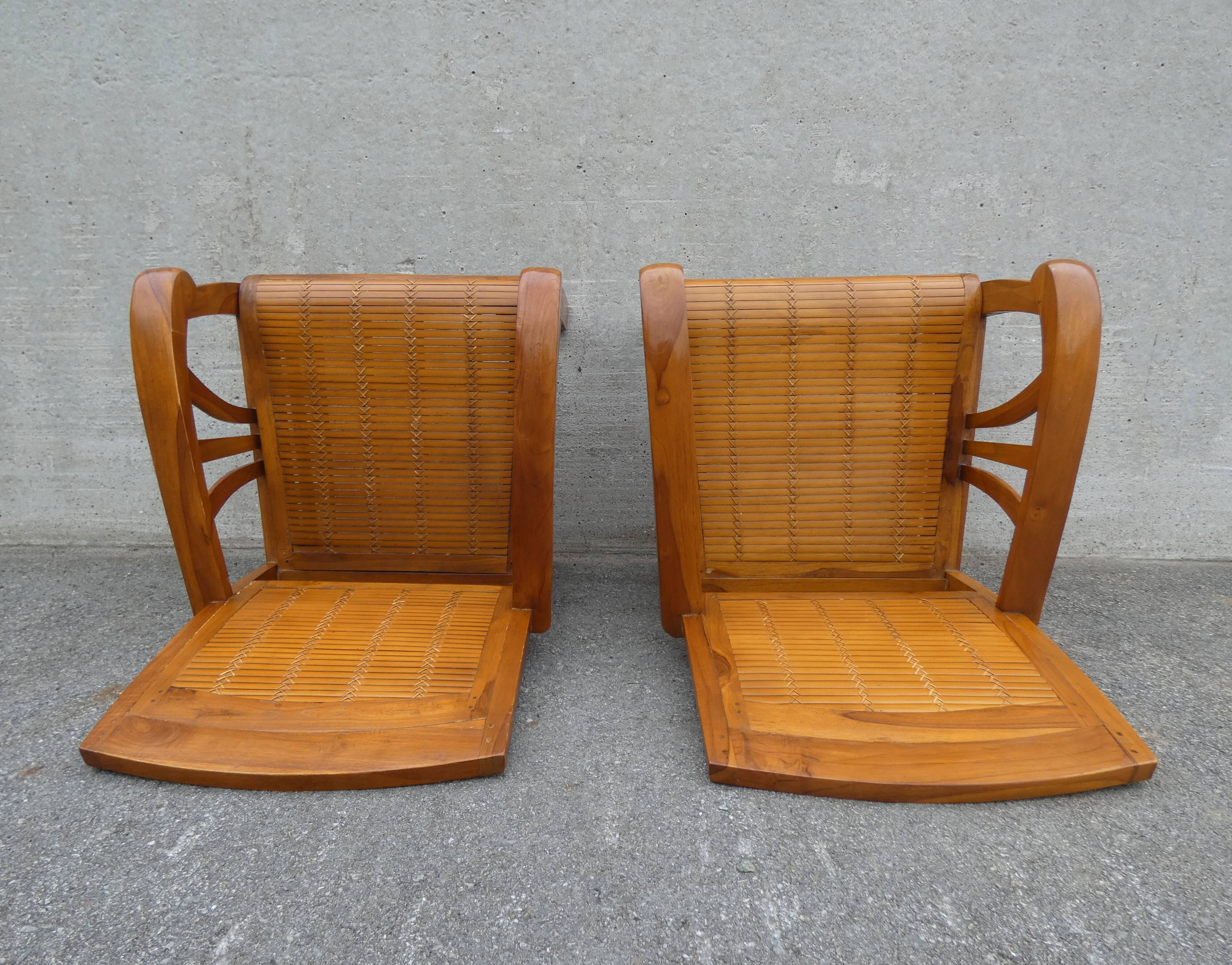 2 colonial bamboo and teak armchairs