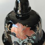 Vase with lid. decorative asian potiche with undulations. floral motifs/exotic bird. exclusive décor, made in italy. high 30 cm