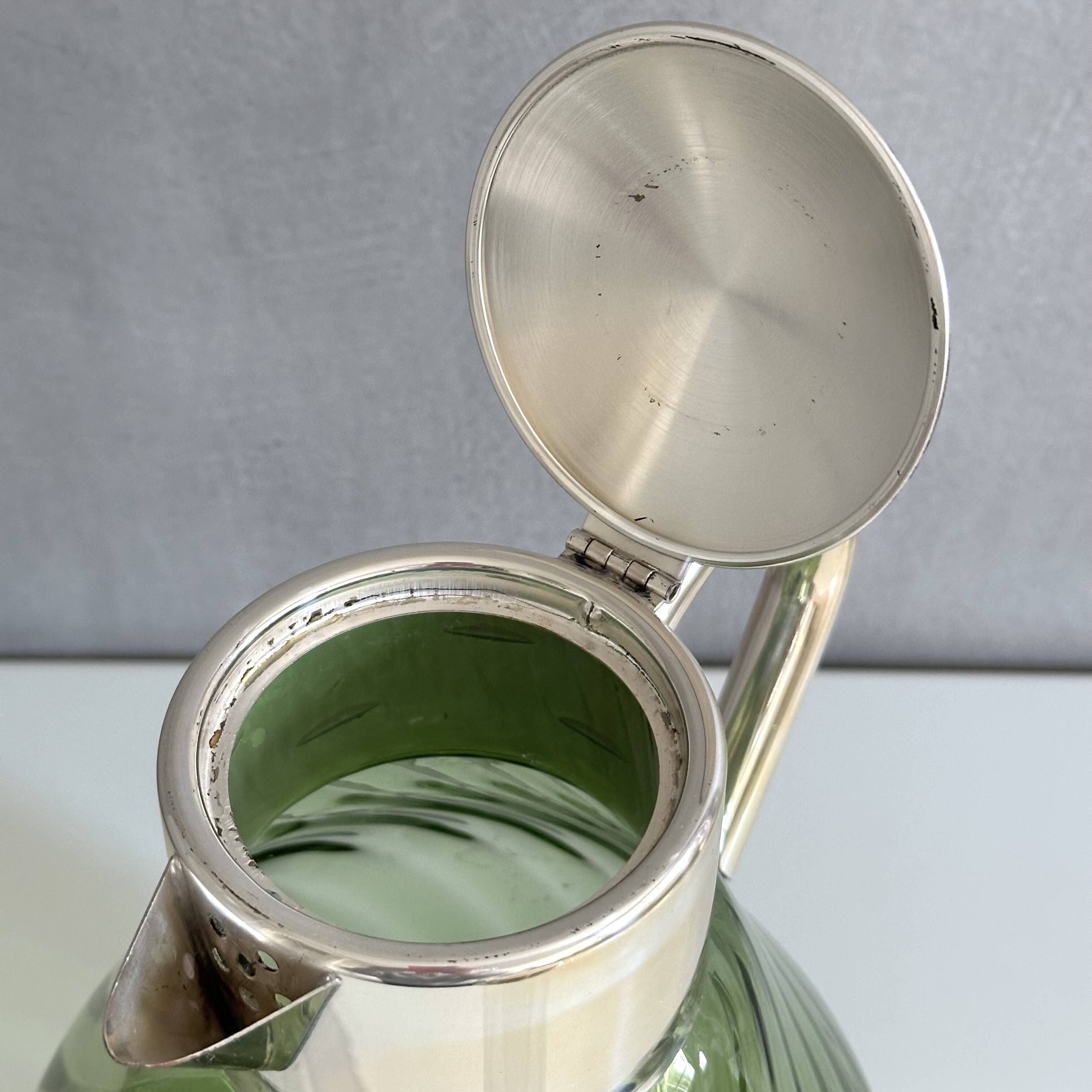 Crystal Glass Decanter, “Kalte Ente”, Vintage Silver-Plated Pitcher