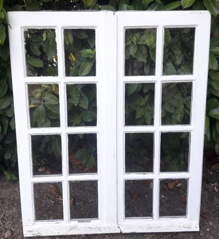 Oak window H96,8xL80,5cm old small tiles