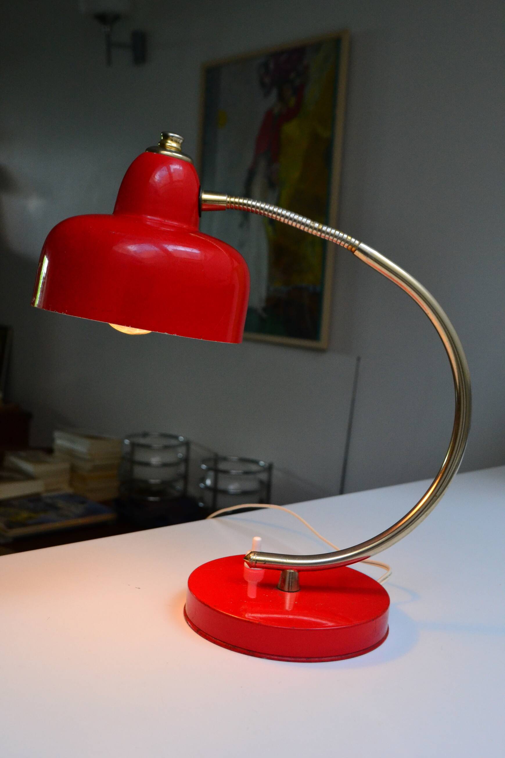 Red 1960s chicken lamp