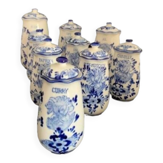 Series of 8 Delft spice jars