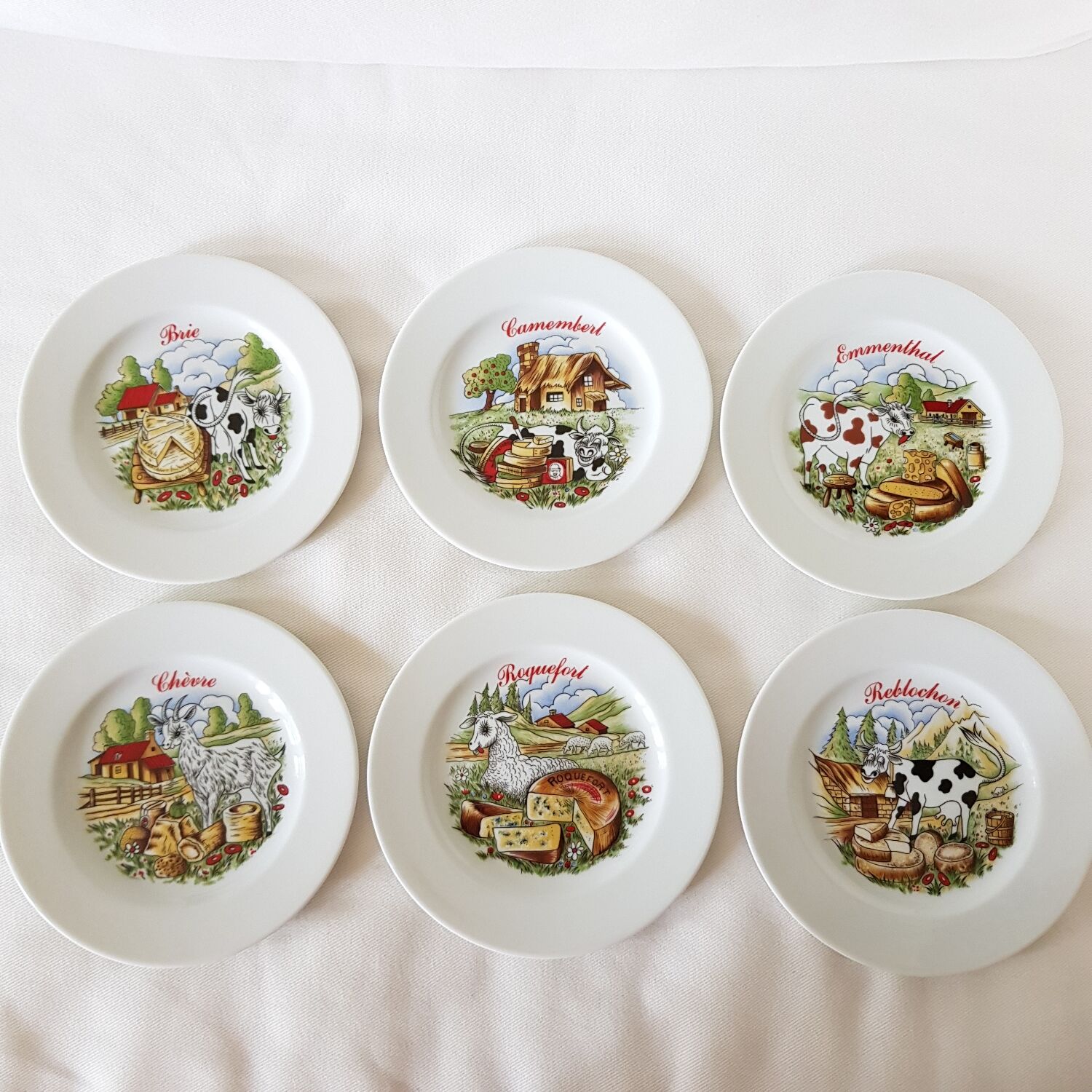 Lot de 6 assiettes de fromages en porcelaine de Limoges
