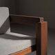 Handcrafted armchair in solid wood and fabric, 1980s-90s.
