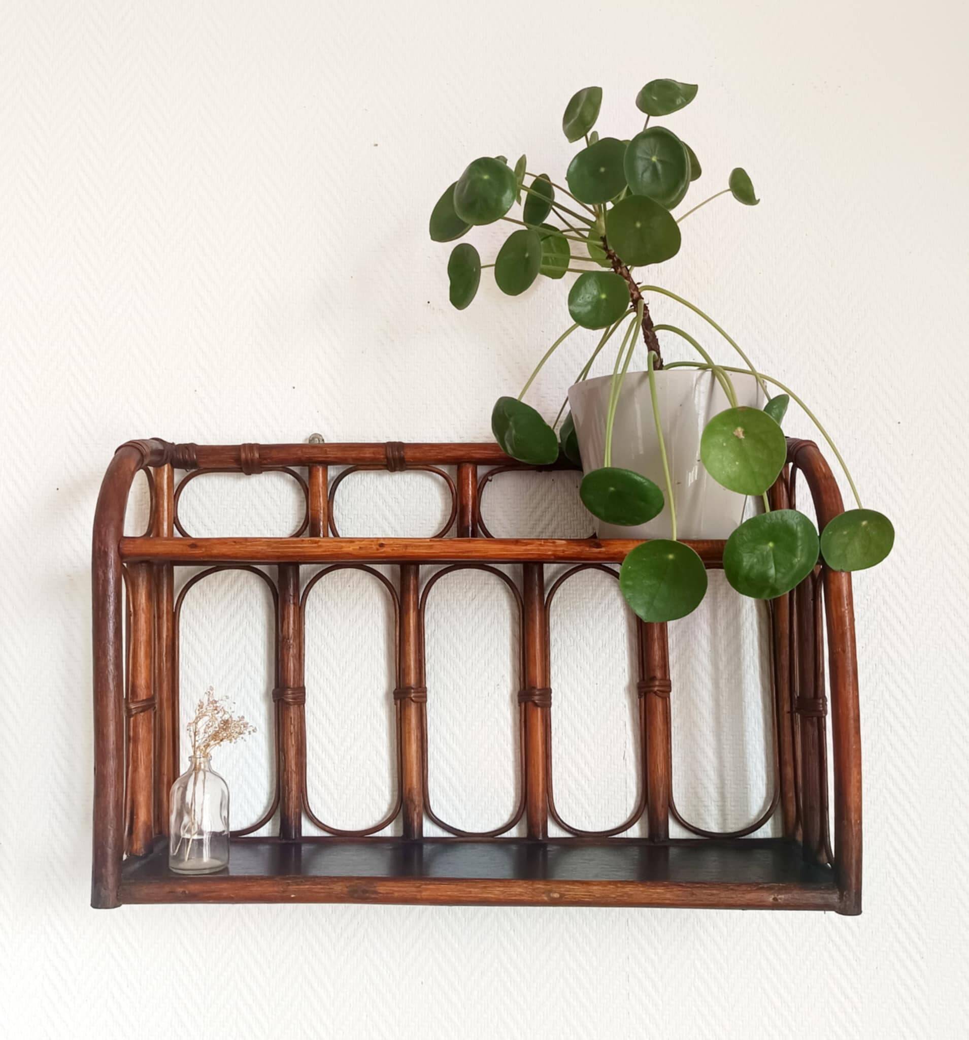 Vintage rattan wall shelf 1960