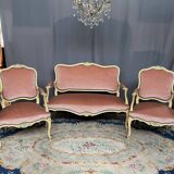 Louis XV style seat and bench set in pink fabric