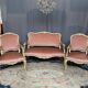 Louis XV style seat and bench set in pink fabric