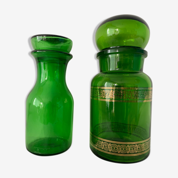 Pair of Belgian apothecary jars in green glass