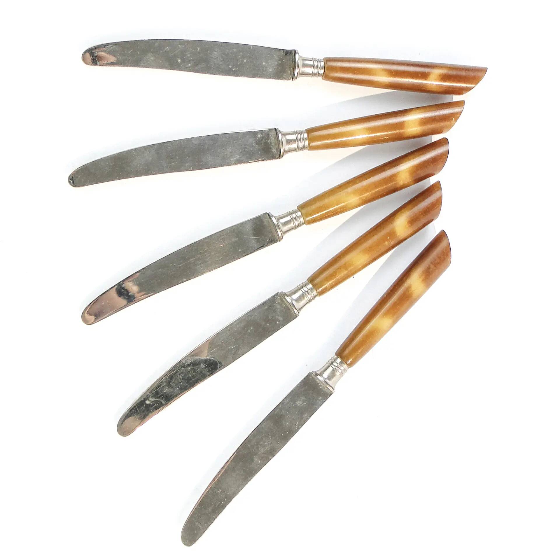 Set of knives, mid-century modern, brown bakelite, Sweden, 1950s