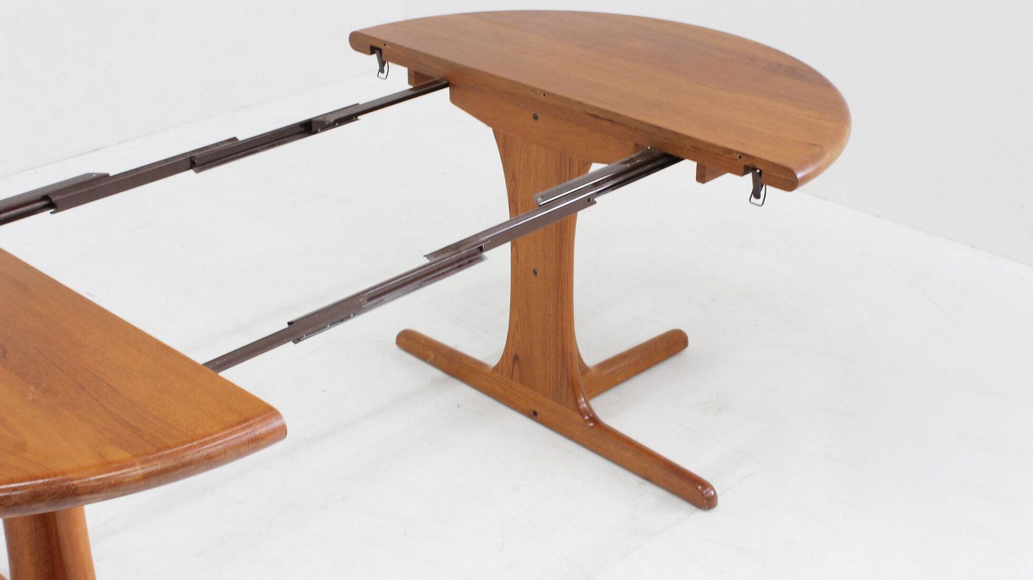 Vintage Danish round extendable dining table solid teak 1960s