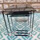 3 nesting coffee tables, smoked glass, chrome base