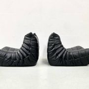 Togo lounge chairs in black leather attributed to Michel Ducaroy for Ligne Roset, set of 2