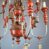 Italian chandelier in patinated wood, 50s