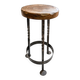 Vintage brutalist stool made of solid wood and twisted wrought iron – loft style