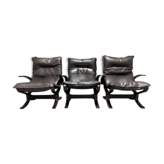 Trio of “Scandinavian design” leather armchairs 1950.