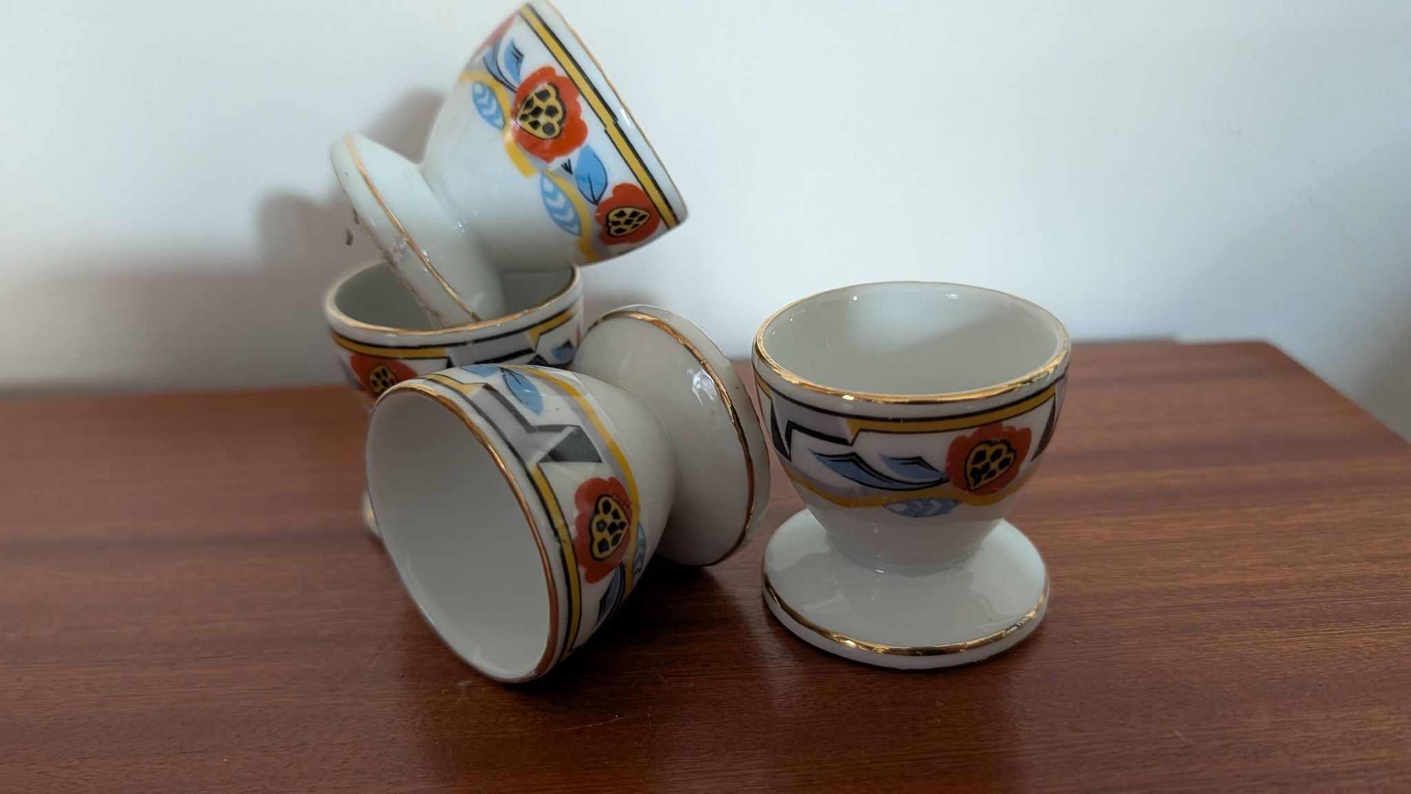 Set of four Art Deco porcelain egg cups from the 1930s.