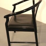 Set of 5 black lacquered leather dining chairs similar to China Chair Wegner