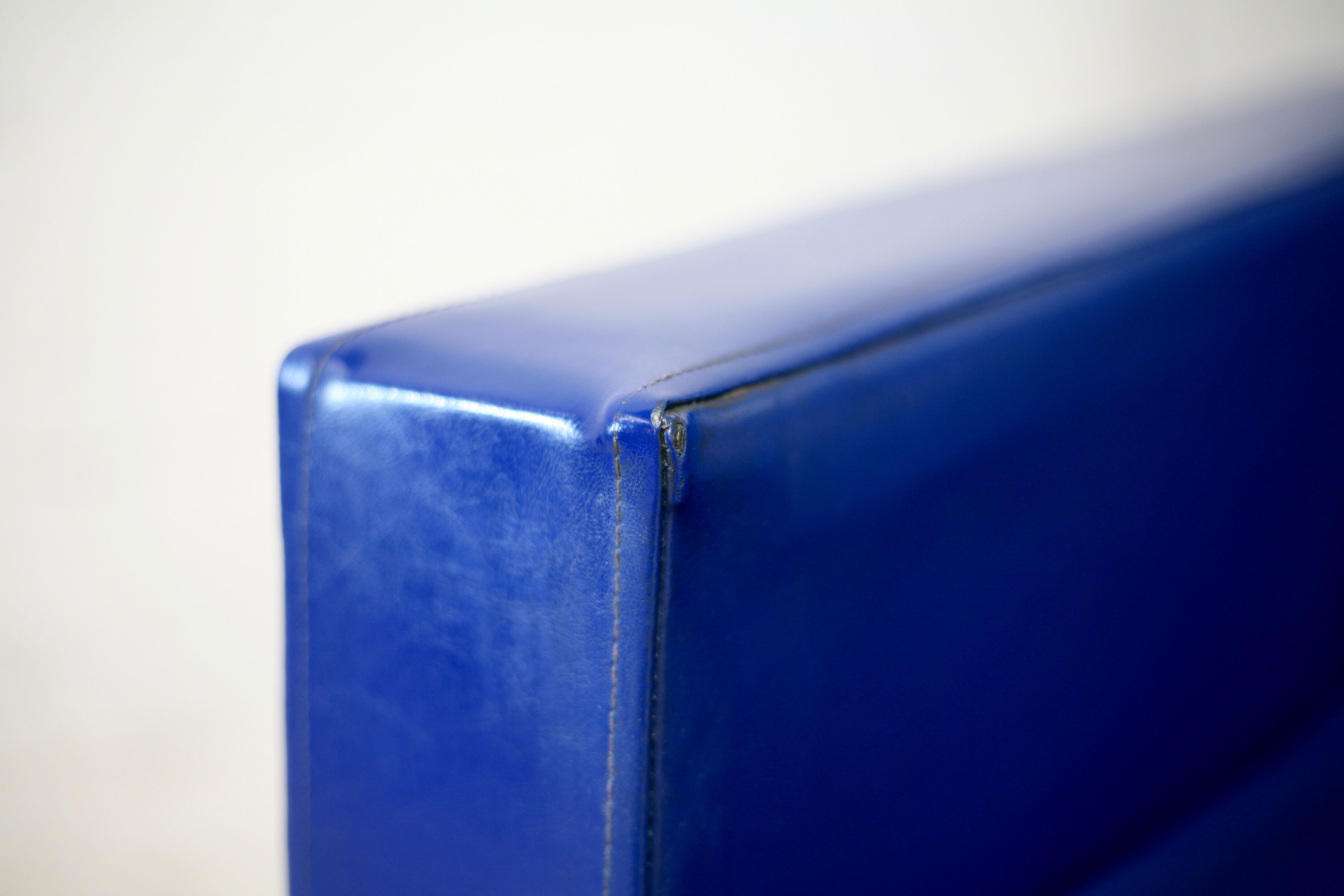 Sofa imitation leather blue and steel, 3 seats, France, circa 1960