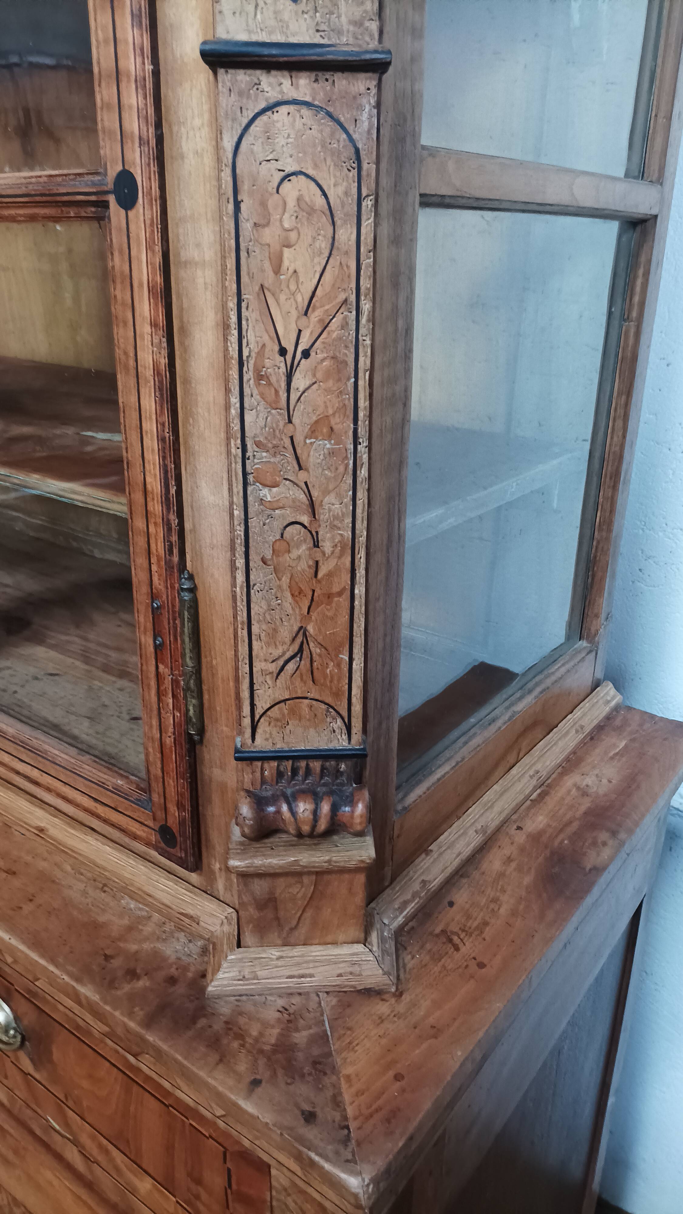 Biedermeier period sideboard in precious wood and ebony marquetry