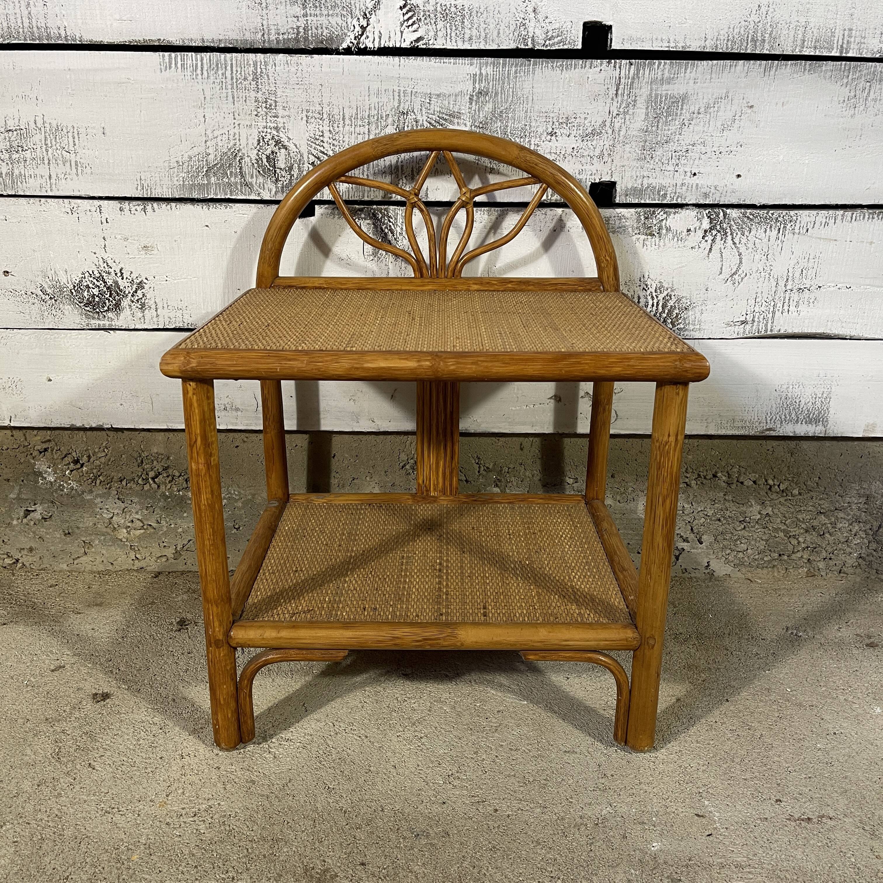 Wicker and bamboo bedside table