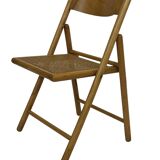 Chaise pliante minimaliste en bois et cannage, années 80