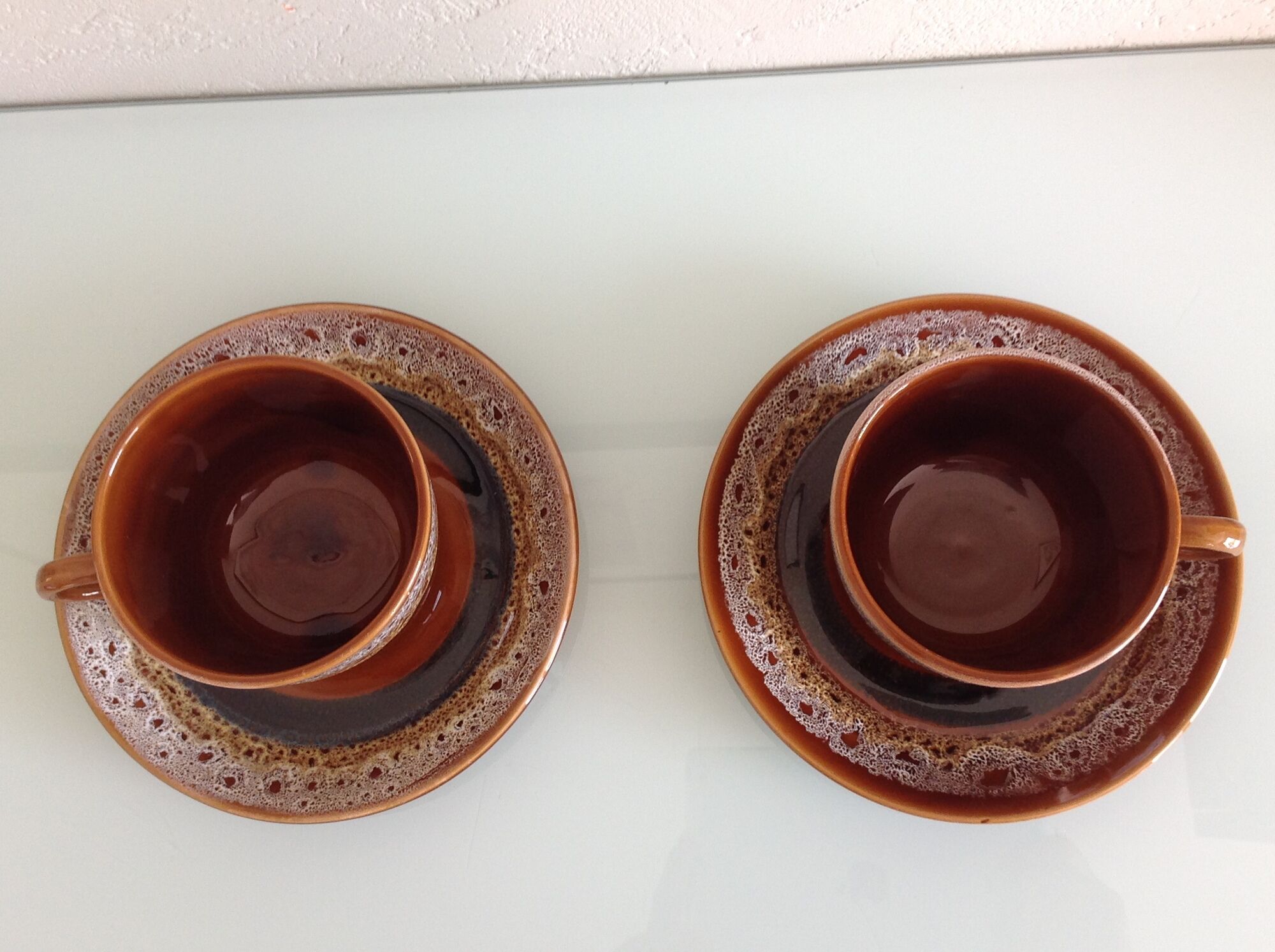 Two cups with saucers decor Hawai des Faienceries de Sarreguemines vintage 60s-70s