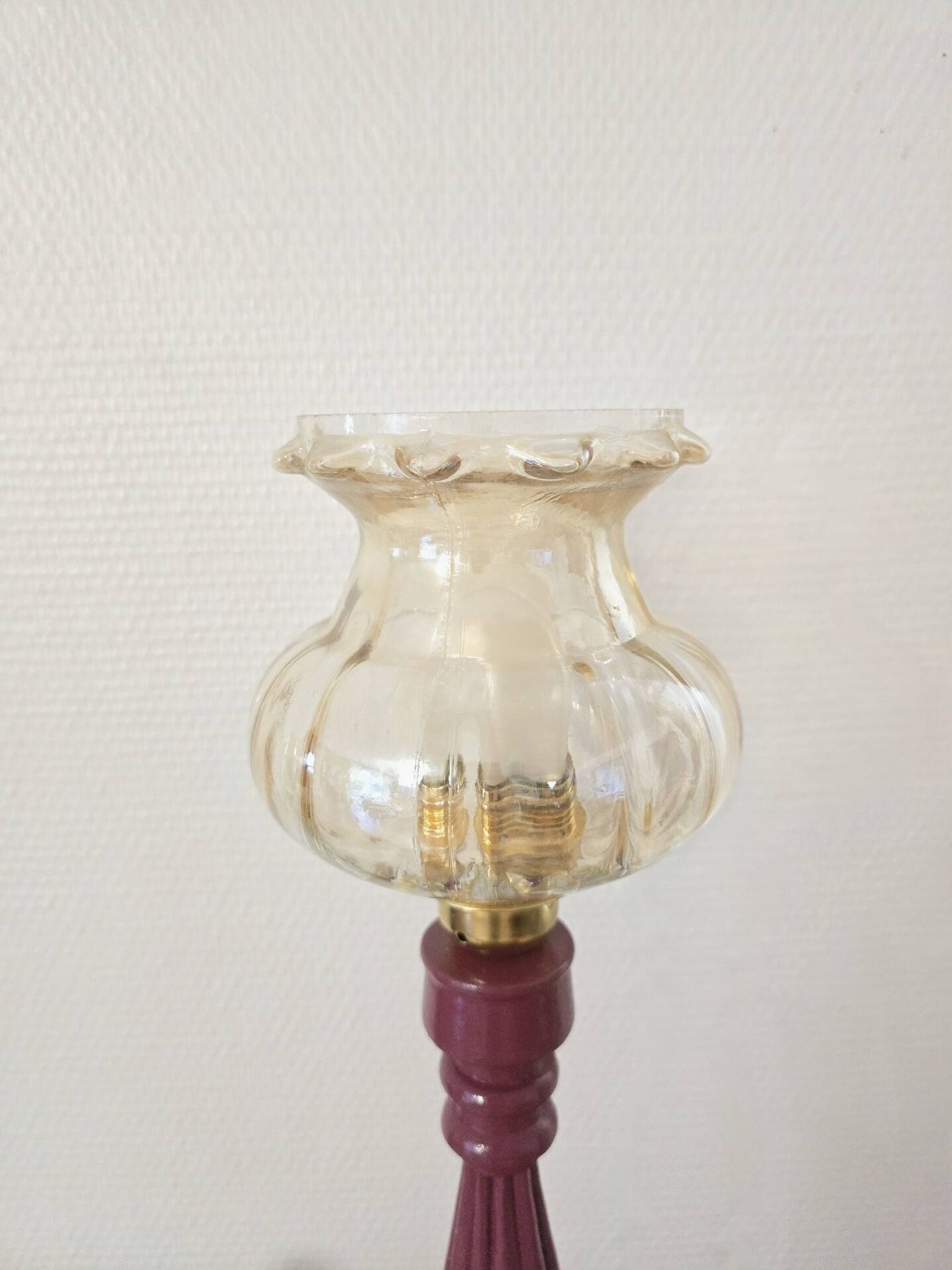 Vintage table lamps – Repainted glossy purple wooden bases + globes a