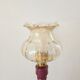 Lampes à poser vintage – Pieds bois repeints mauve brillant + globes a
