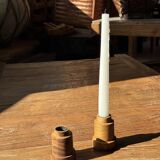 Circular teak monoxyle candlestick, pyramidal with a high central part H7 D5.