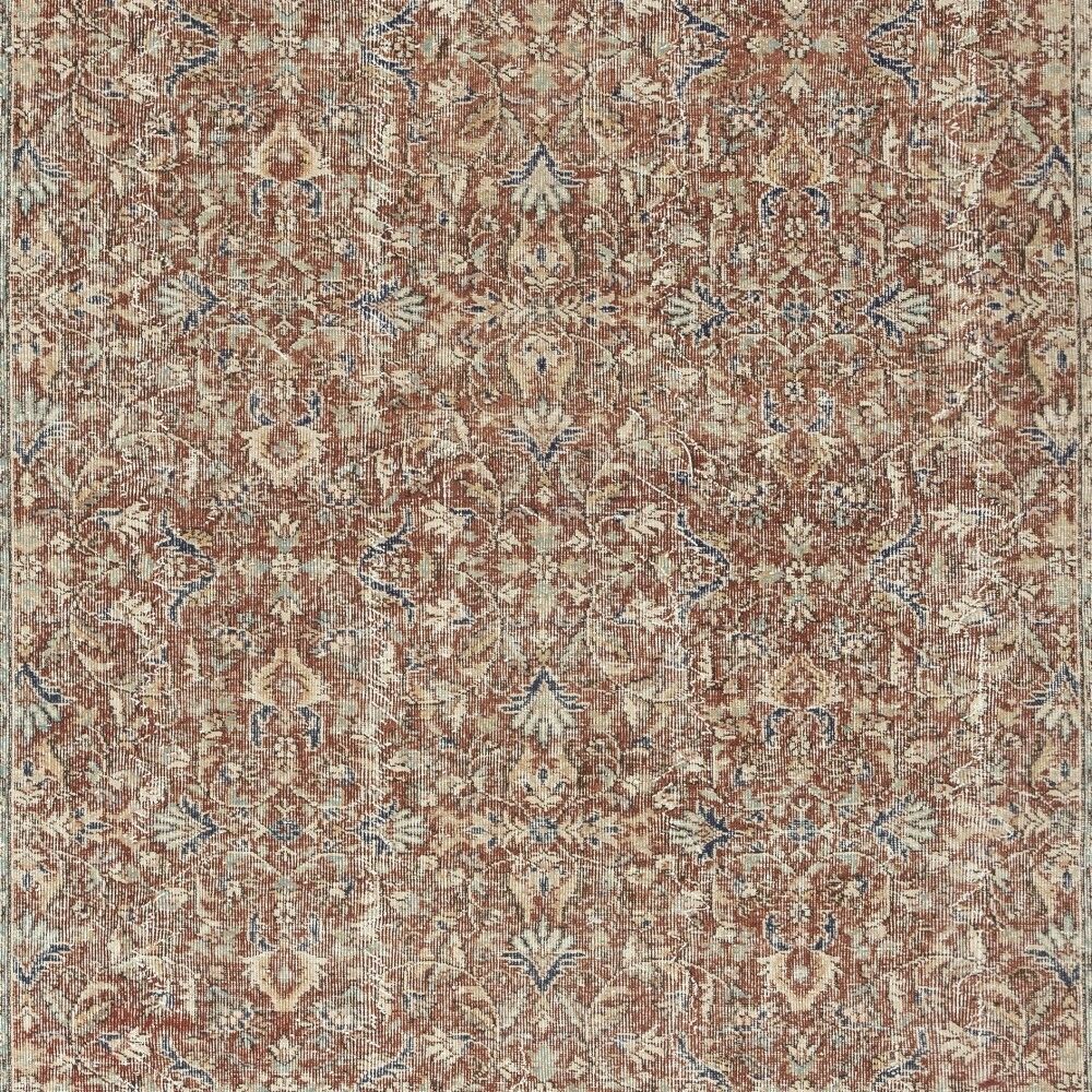 Vintage Handmade Turkish Red Wool Area Rug with Floral Design for Home and Office Decor