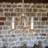 Lustre cage bronze et pampilles 3 branches