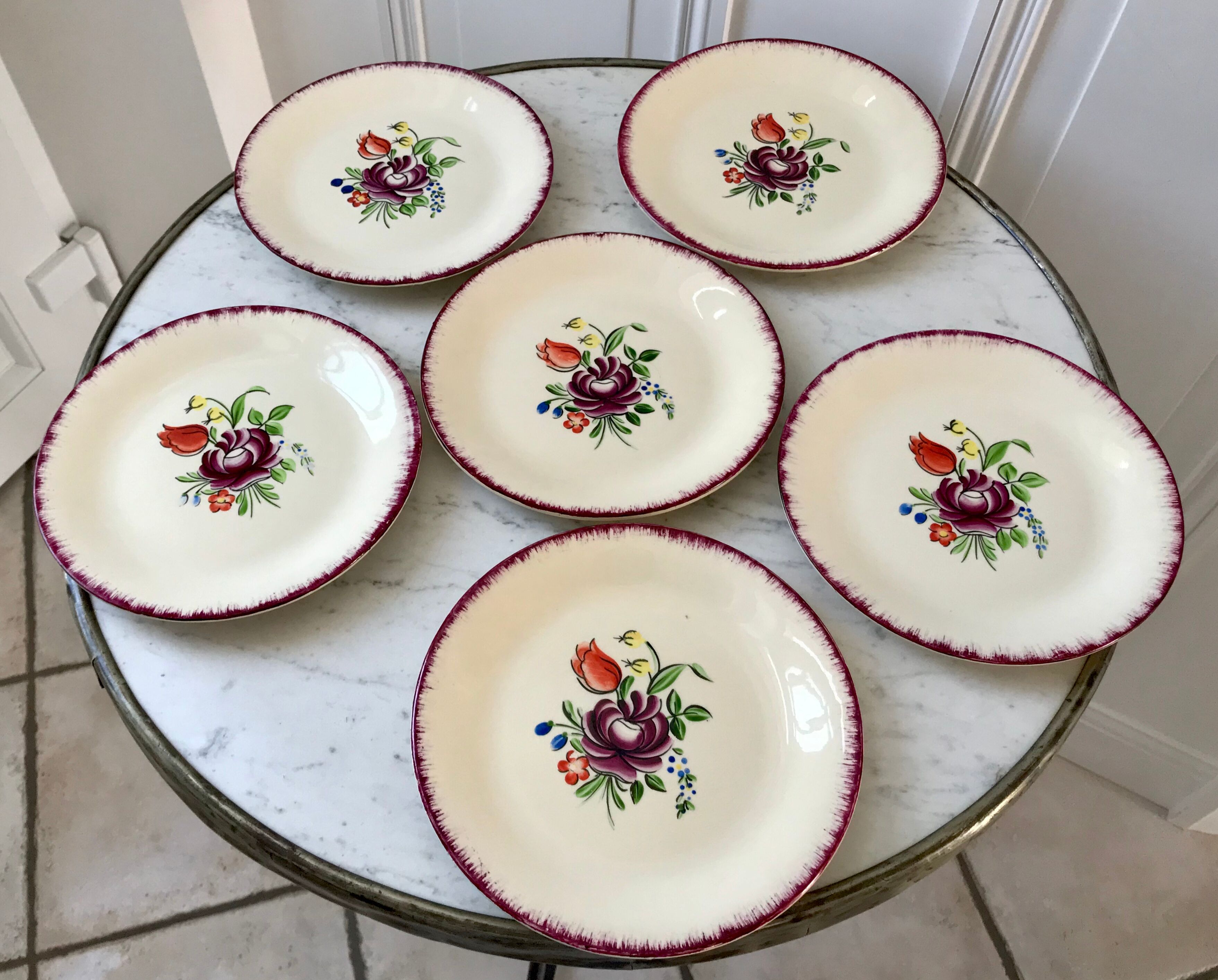 Set of 6 dessert plates Moulin des Loups Orchies 30s